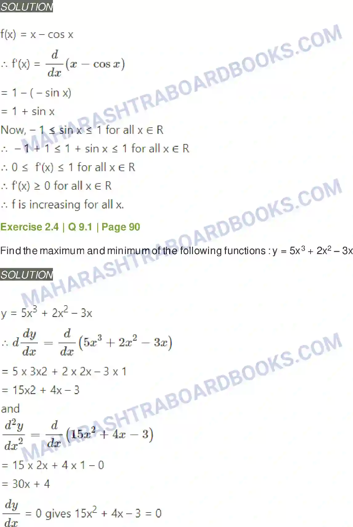 Maharashtra Board Solution Class-12 Mathematics+&+Statistics-2+(Arts+&+Science) Applications of Derivatives Image 78