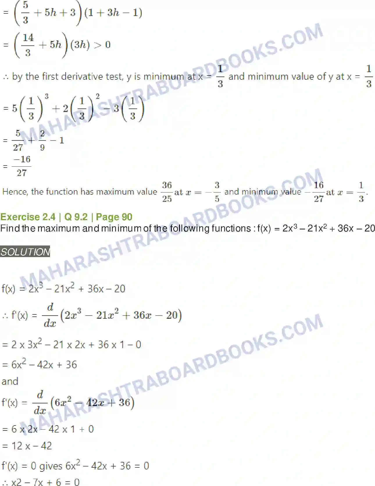 Maharashtra Board Solution Class-12 Mathematics+&+Statistics-2+(Arts+&+Science) Applications of Derivatives Image 83