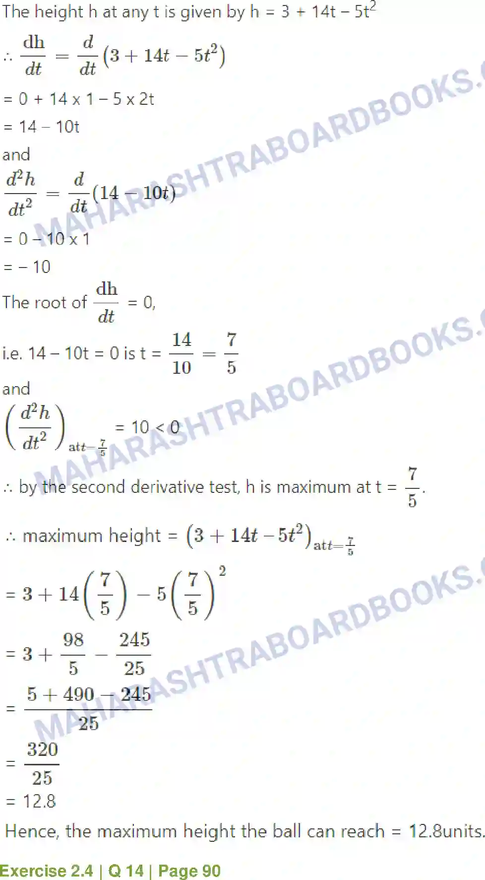 Maharashtra Board Solution Class-12 Mathematics+&+Statistics-2+(Arts+&+Science) Applications of Derivatives Image 94