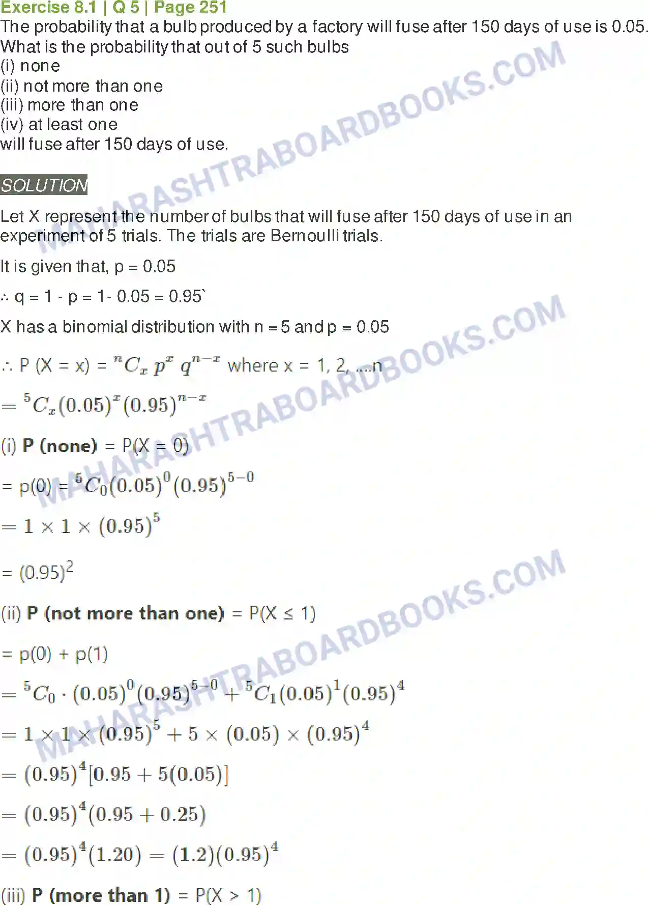 Maharashtra Board Solution Class-12 Mathematics+&+Statistics-2+(Arts+&+Science) Binomial Distribution Image 11