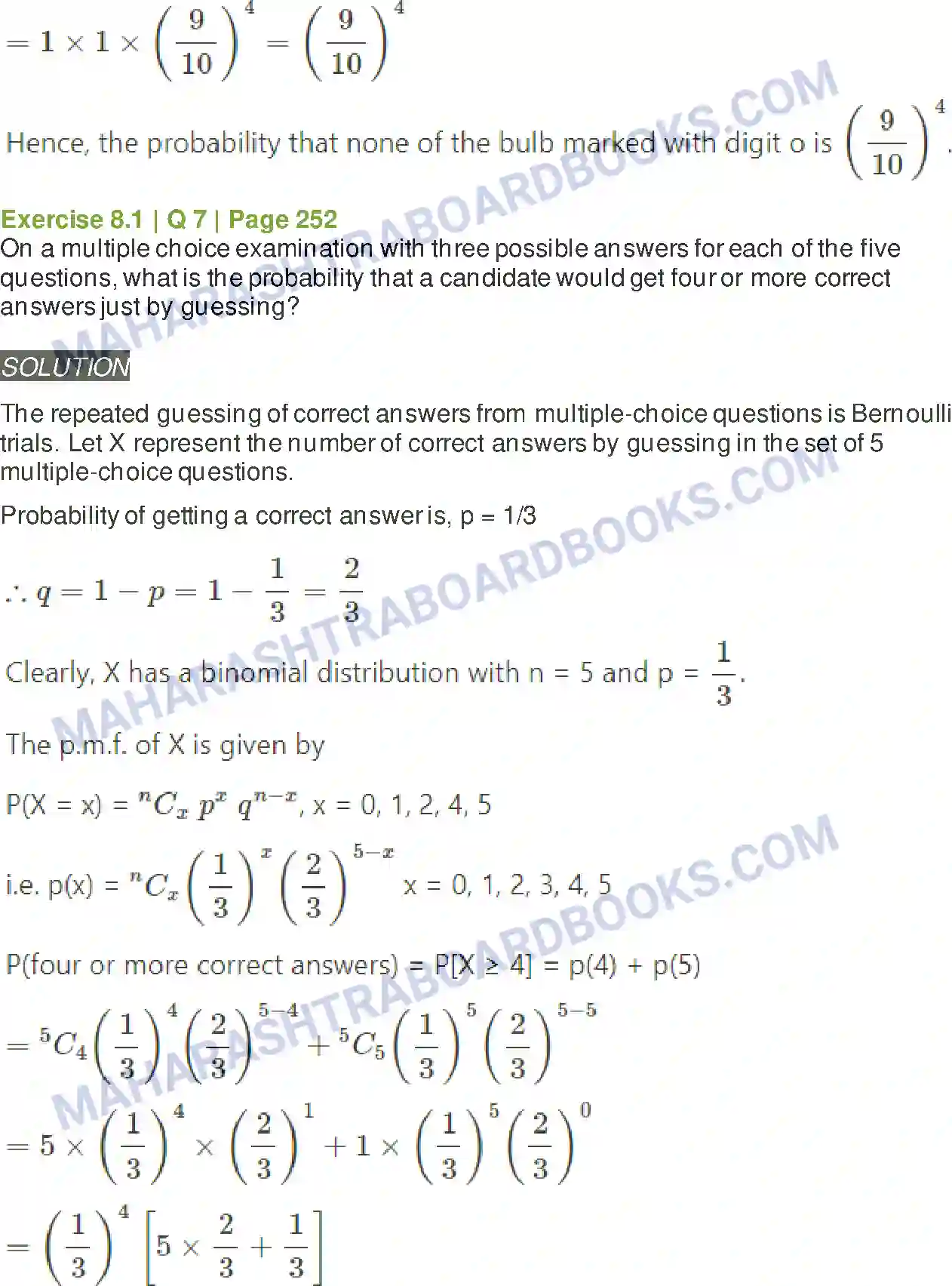 Maharashtra Board Solution Class-12 Mathematics+&+Statistics-2+(Arts+&+Science) Binomial Distribution Image 13