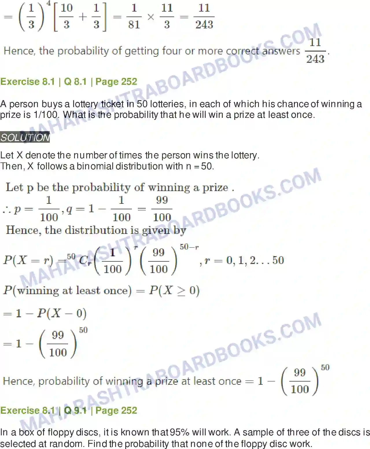 Maharashtra Board Solution Class-12 Mathematics+&+Statistics-2+(Arts+&+Science) Binomial Distribution Image 14