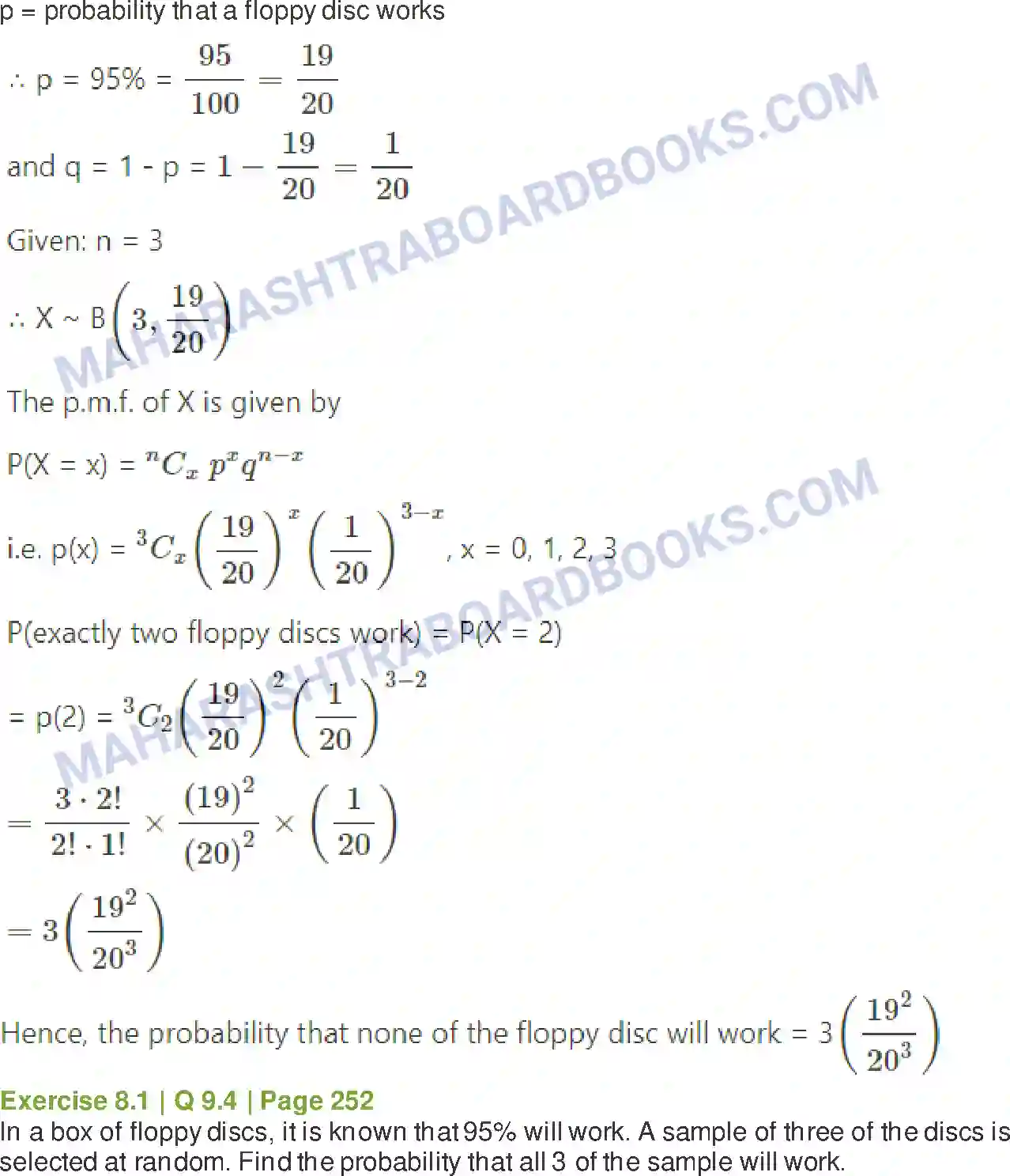 Maharashtra Board Solution Class-12 Mathematics+&+Statistics-2+(Arts+&+Science) Binomial Distribution Image 17