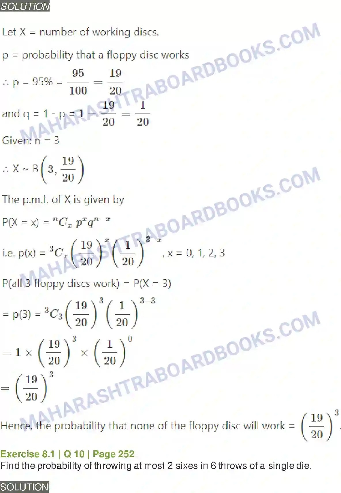 Maharashtra Board Solution Class-12 Mathematics+&+Statistics-2+(Arts+&+Science) Binomial Distribution Image 18