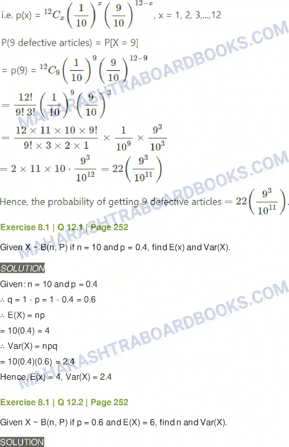 Maharashtra Board Solution Class-12 Mathematics+&+Statistics-2+(Arts+&+Science) Binomial Distribution Image 21