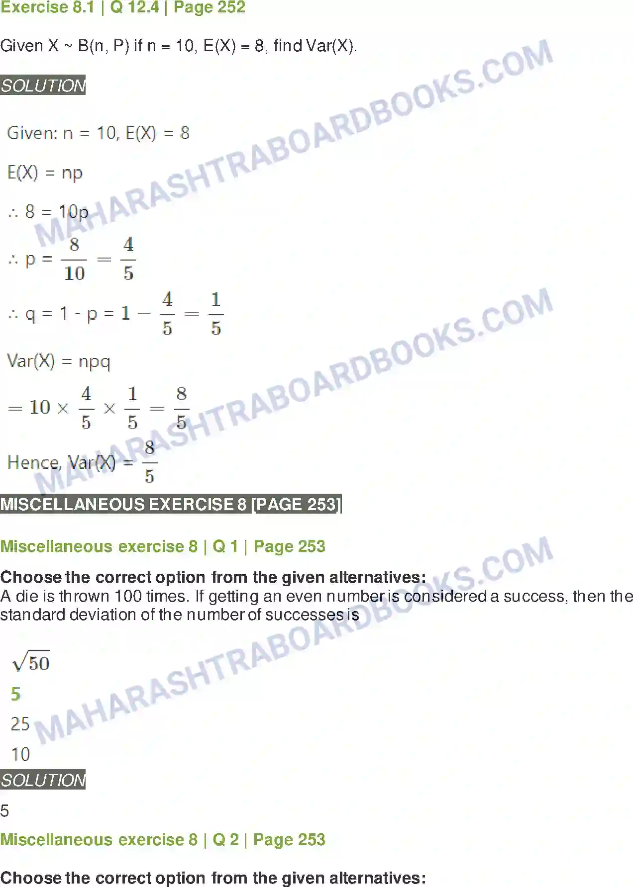 Maharashtra Board Solution Class-12 Mathematics+&+Statistics-2+(Arts+&+Science) Binomial Distribution Image 23