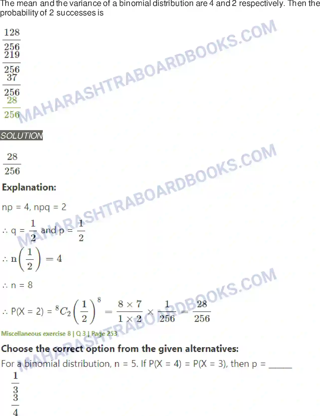 Maharashtra Board Solution Class-12 Mathematics+&+Statistics-2+(Arts+&+Science) Binomial Distribution Image 24