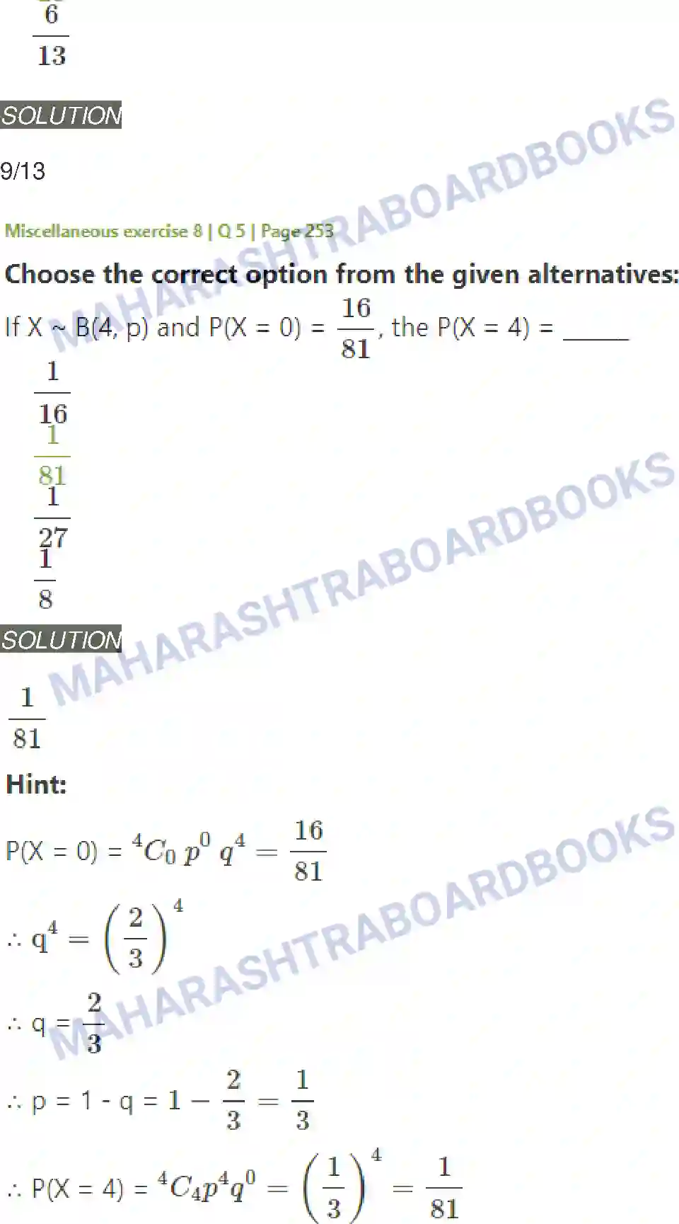 Maharashtra Board Solution Class-12 Mathematics+&+Statistics-2+(Arts+&+Science) Binomial Distribution Image 26