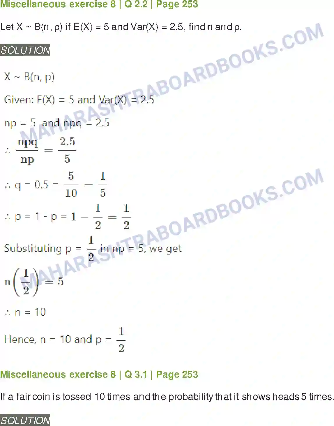 Maharashtra Board Solution Class-12 Mathematics+&+Statistics-2+(Arts+&+Science) Binomial Distribution Image 31