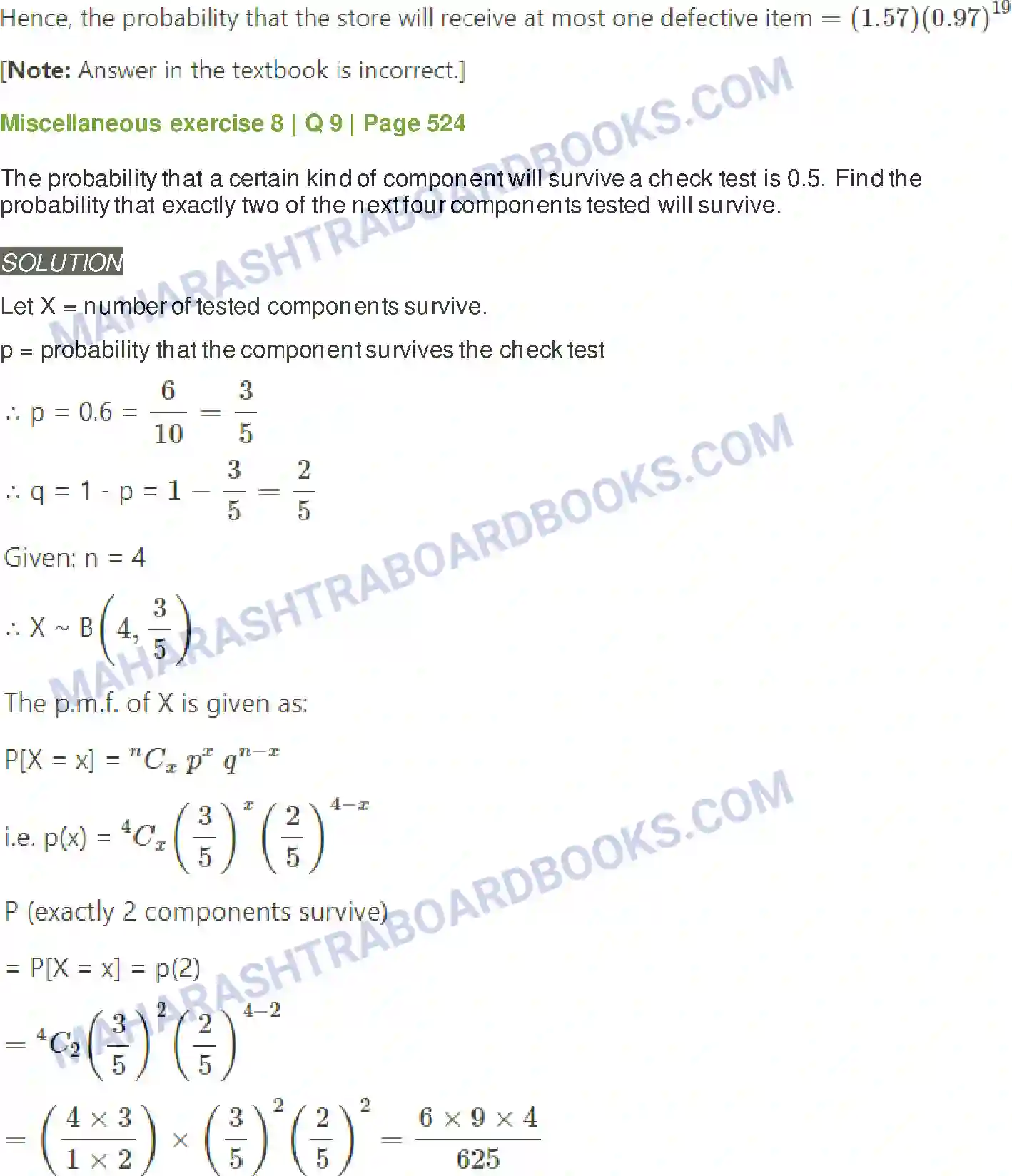 Maharashtra Board Solution Class-12 Mathematics+&+Statistics-2+(Arts+&+Science) Binomial Distribution Image 41