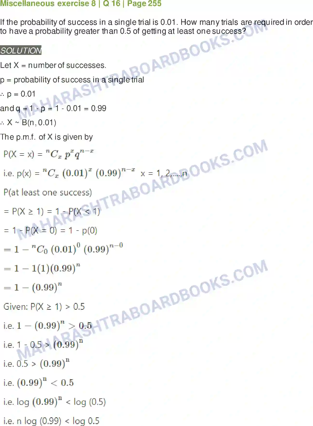 Maharashtra Board Solution Class-12 Mathematics+&+Statistics-2+(Arts+&+Science) Binomial Distribution Image 55