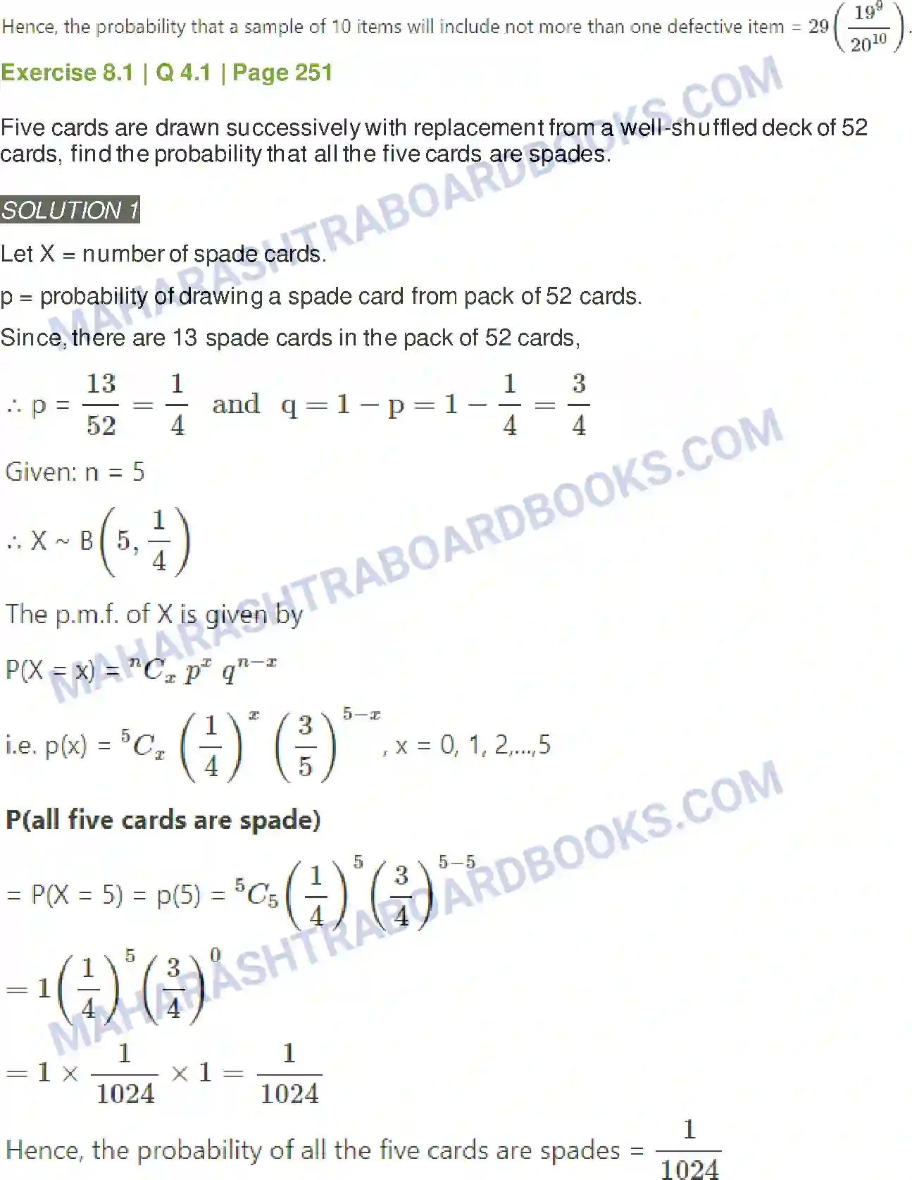 Maharashtra Board Solution Class-12 Mathematics+&+Statistics-2+(Arts+&+Science) Binomial Distribution Image 6