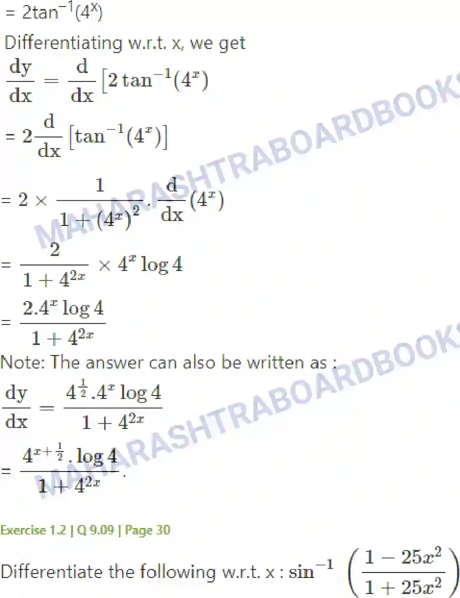 Maharashtra Board Solution Class-12 Mathematics+&+Statistics-2+(Arts+&+Science) Differentiation Image 103