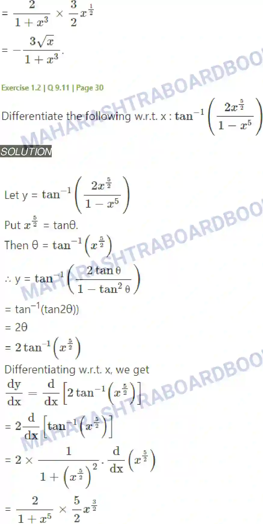 Maharashtra Board Solution Class-12 Mathematics+&+Statistics-2+(Arts+&+Science) Differentiation Image 106