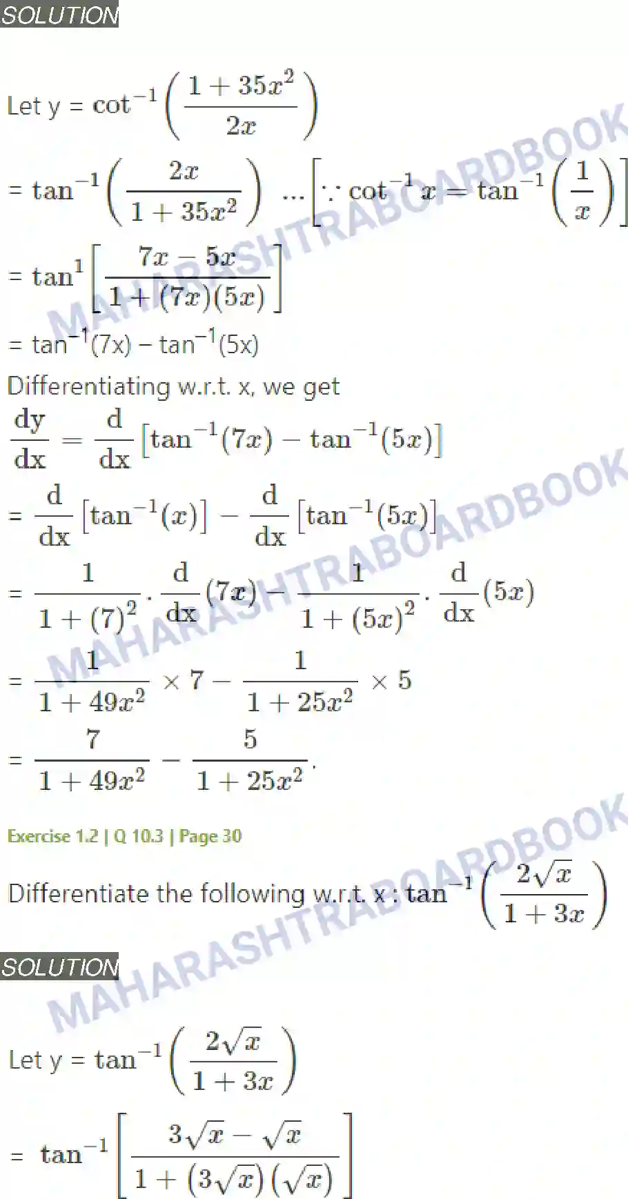 Maharashtra Board Solution Class-12 Mathematics+&+Statistics-2+(Arts+&+Science) Differentiation Image 109