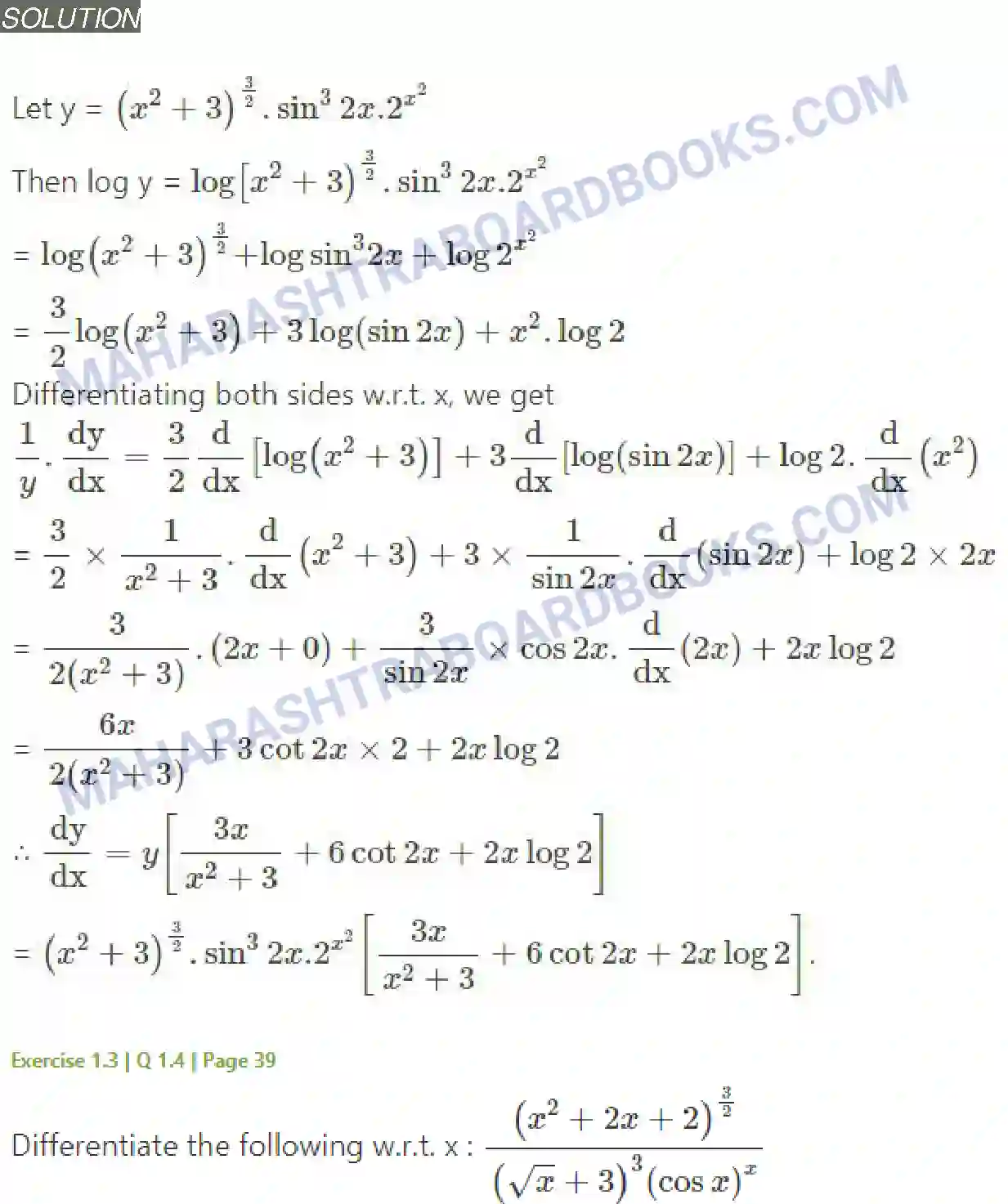 Maharashtra Board Solution Class-12 Mathematics+&+Statistics-2+(Arts+&+Science) Differentiation Image 118