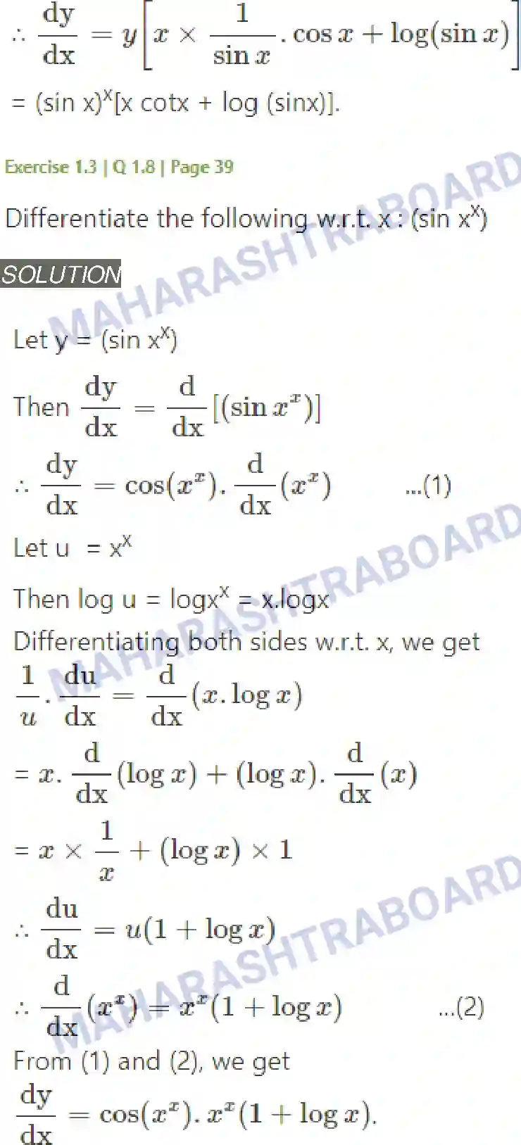 Maharashtra Board Solution Class-12 Mathematics+&+Statistics-2+(Arts+&+Science) Differentiation Image 122