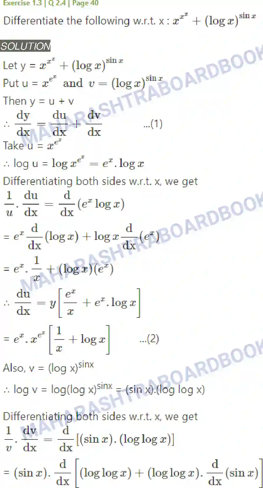 Maharashtra Board Solution Class-12 Mathematics+&+Statistics-2+(Arts+&+Science) Differentiation Image 127