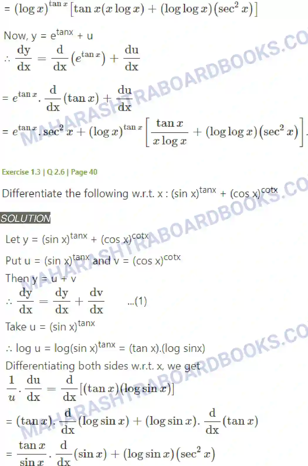 Maharashtra Board Solution Class-12 Mathematics+&+Statistics-2+(Arts+&+Science) Differentiation Image 129