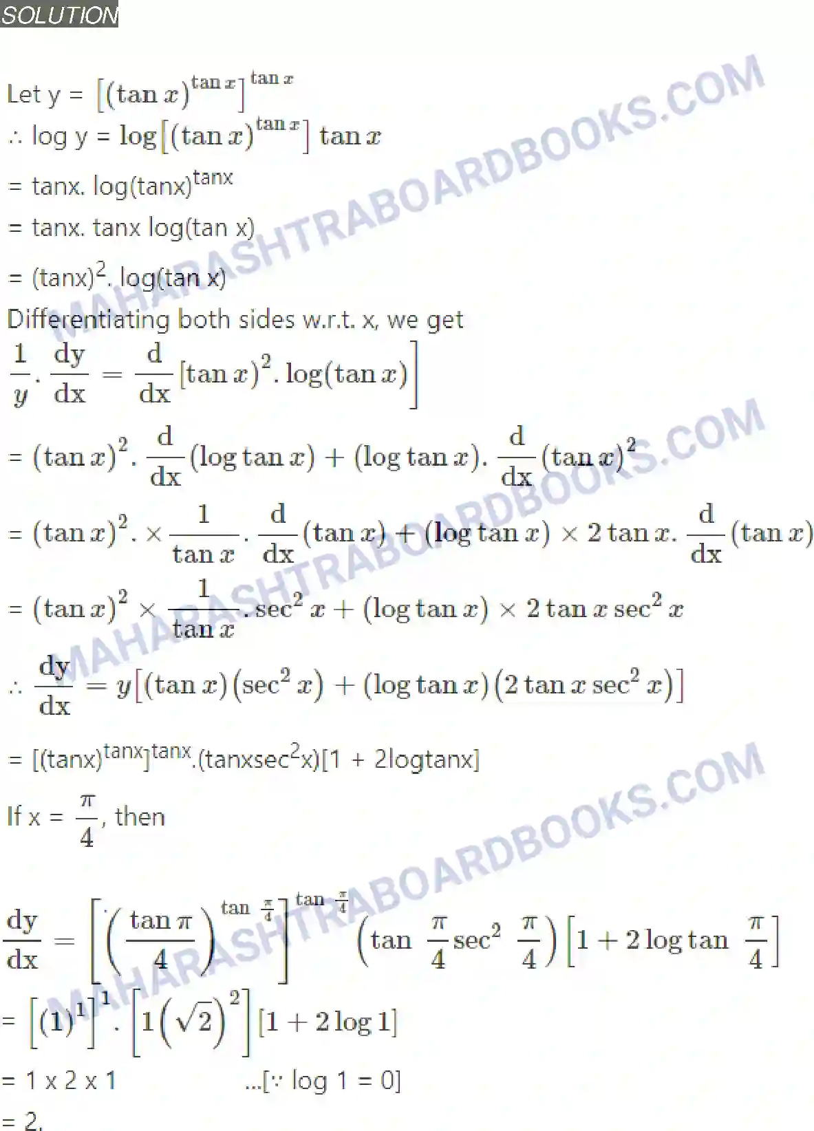 Maharashtra Board Solution Class-12 Mathematics+&+Statistics-2+(Arts+&+Science) Differentiation Image 133