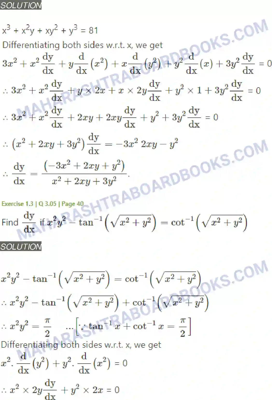 Maharashtra Board Solution Class-12 Mathematics+&+Statistics-2+(Arts+&+Science) Differentiation Image 136