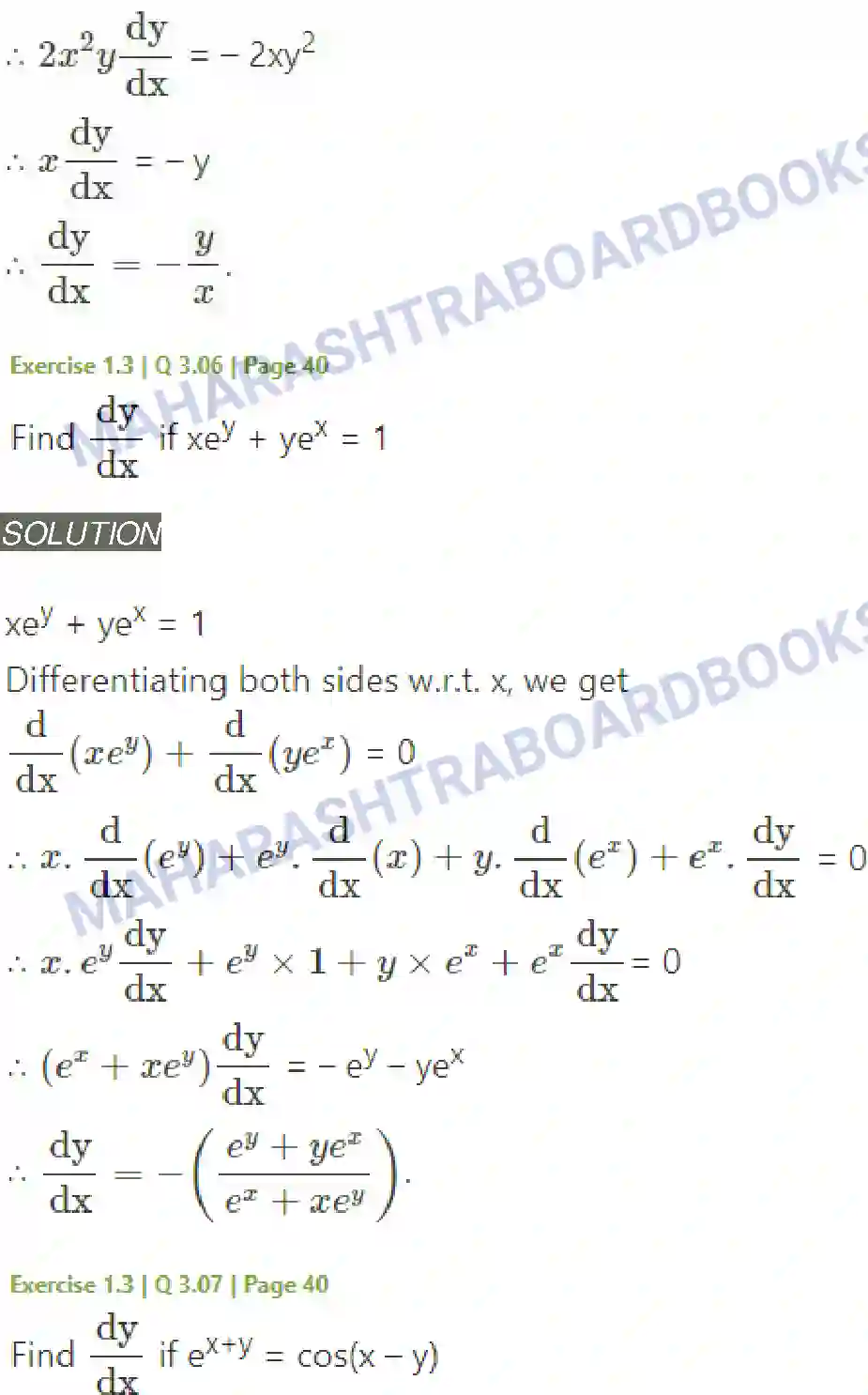 Maharashtra Board Solution Class-12 Mathematics+&+Statistics-2+(Arts+&+Science) Differentiation Image 137