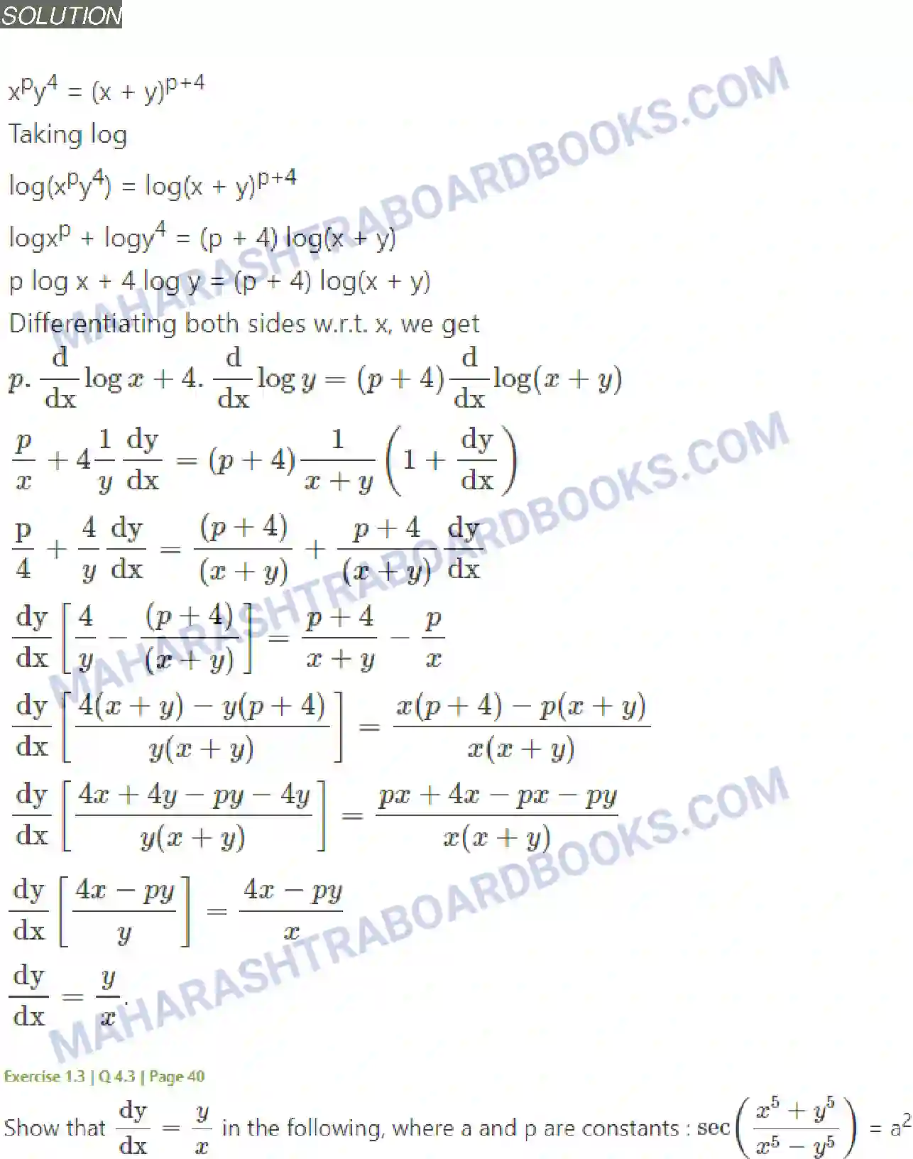 Maharashtra Board Solution Class-12 Mathematics+&+Statistics-2+(Arts+&+Science) Differentiation Image 141