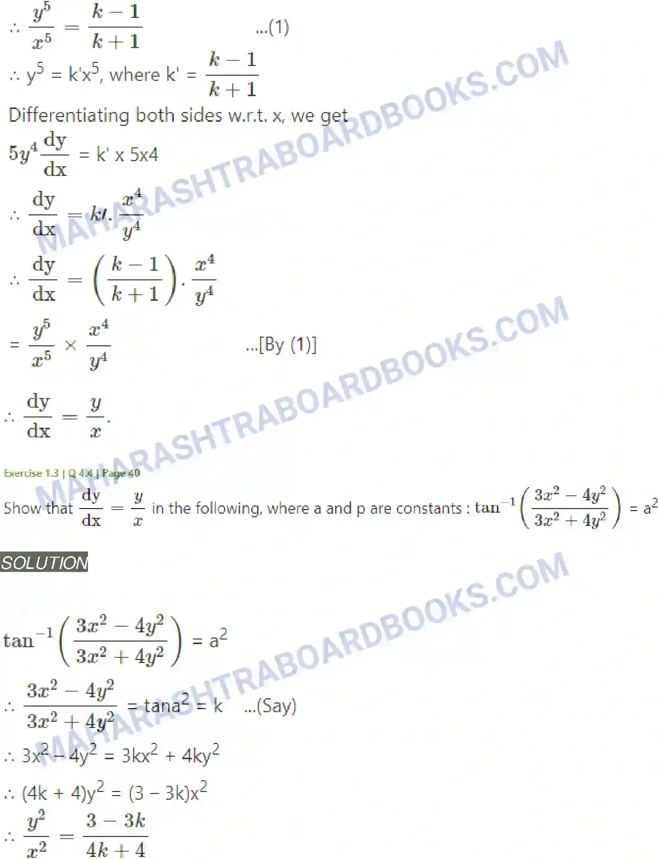 Maharashtra Board Solution Class-12 Mathematics+&+Statistics-2+(Arts+&+Science) Differentiation Image 143