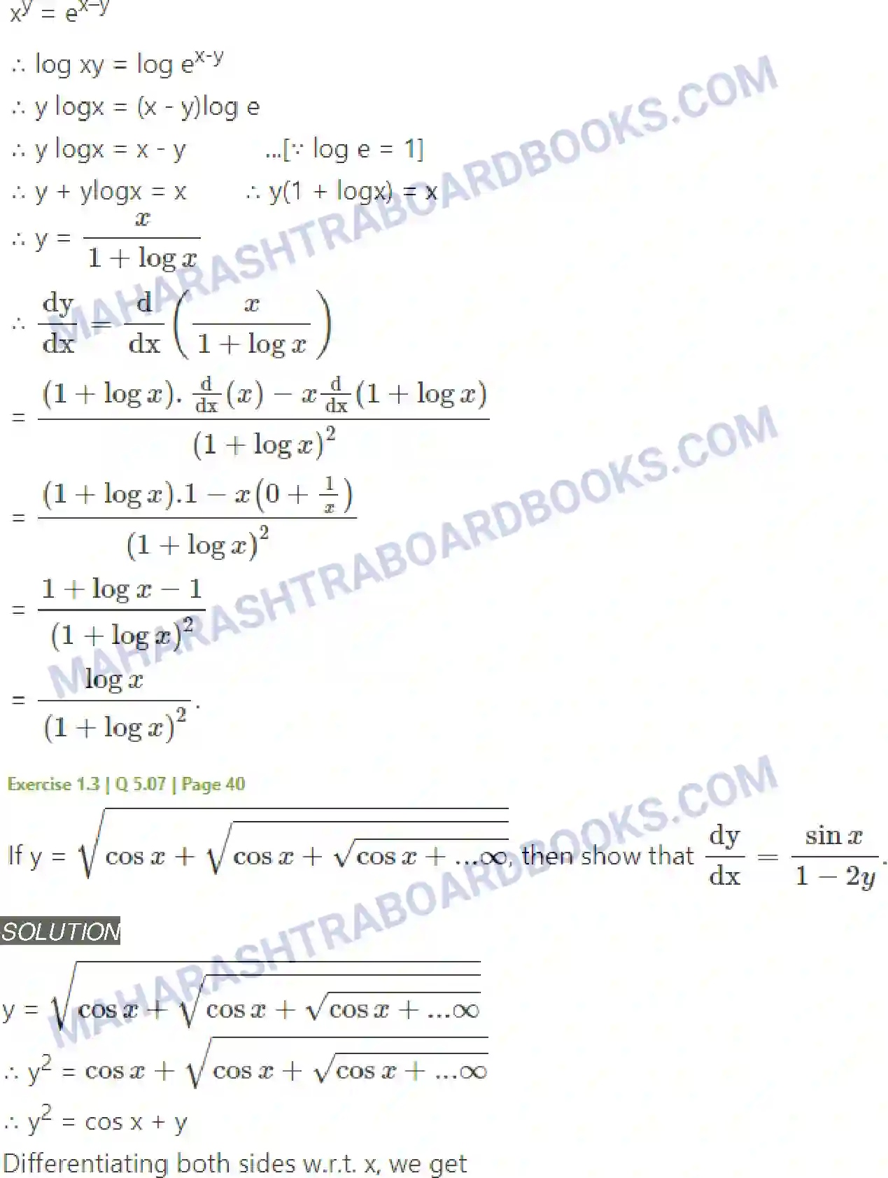 Maharashtra Board Solution Class-12 Mathematics+&+Statistics-2+(Arts+&+Science) Differentiation Image 153