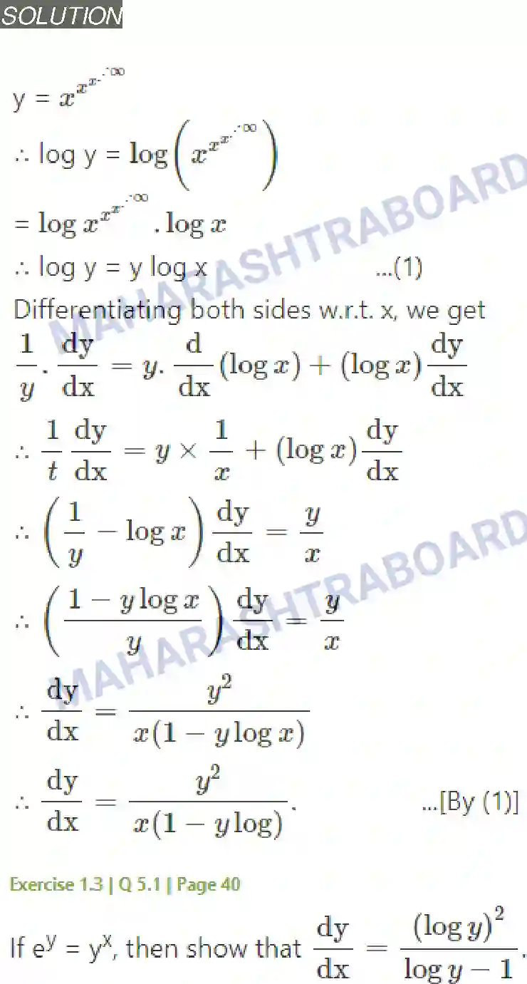 Maharashtra Board Solution Class-12 Mathematics+&+Statistics-2+(Arts+&+Science) Differentiation Image 155