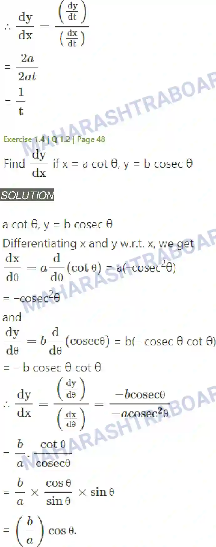 Maharashtra Board Solution Class-12 Mathematics+&+Statistics-2+(Arts+&+Science) Differentiation Image 158