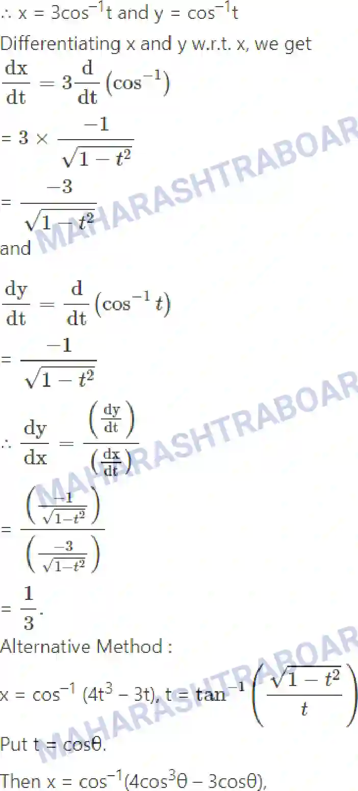 Maharashtra Board Solution Class-12 Mathematics+&+Statistics-2+(Arts+&+Science) Differentiation Image 165