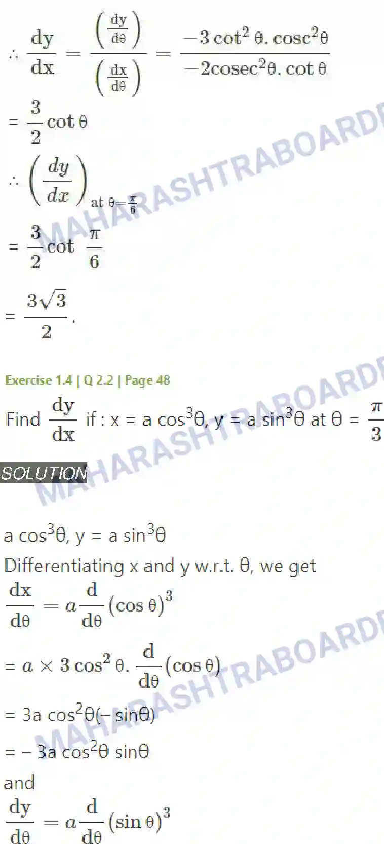 Maharashtra Board Solution Class-12 Mathematics+&+Statistics-2+(Arts+&+Science) Differentiation Image 167