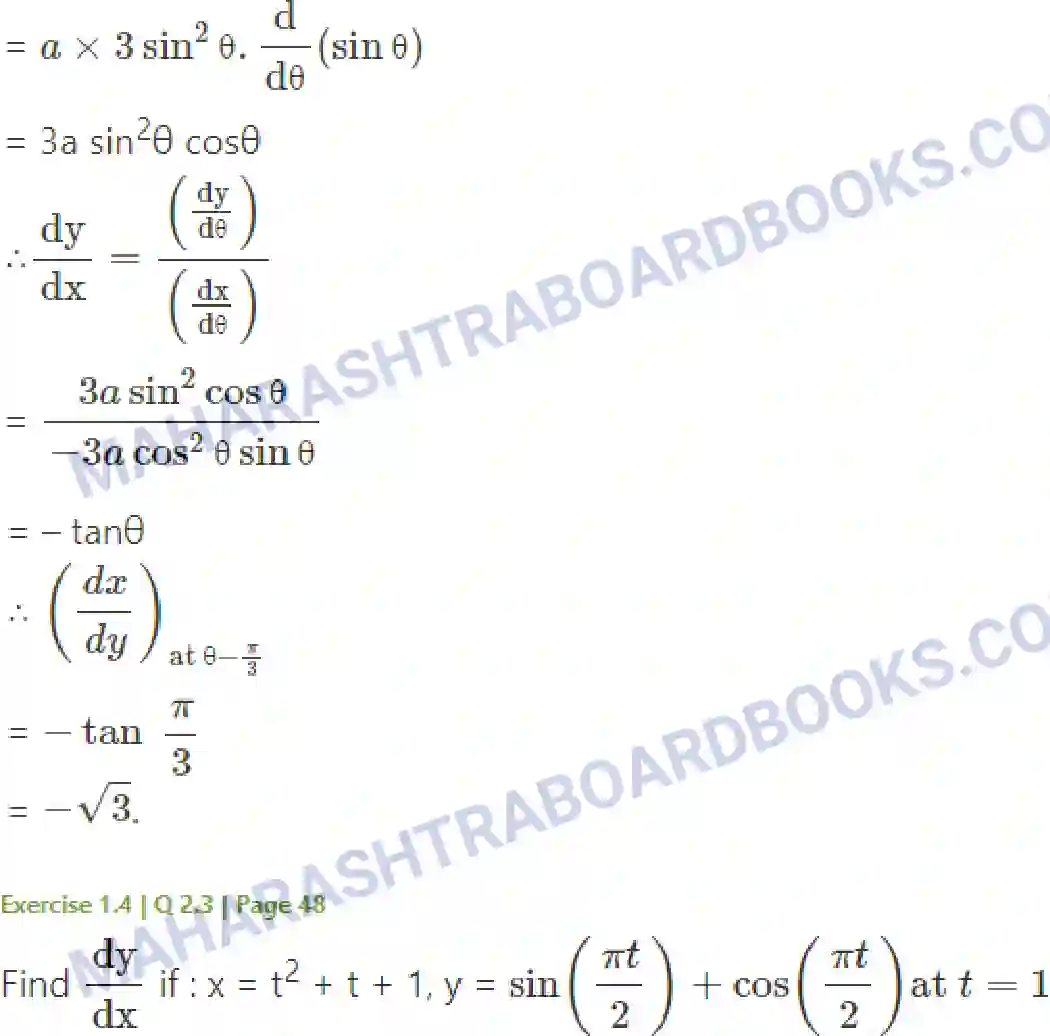 Maharashtra Board Solution Class-12 Mathematics+&+Statistics-2+(Arts+&+Science) Differentiation Image 168