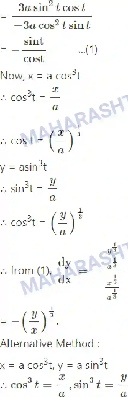 Maharashtra Board Solution Class-12 Mathematics+&+Statistics-2+(Arts+&+Science) Differentiation Image 177