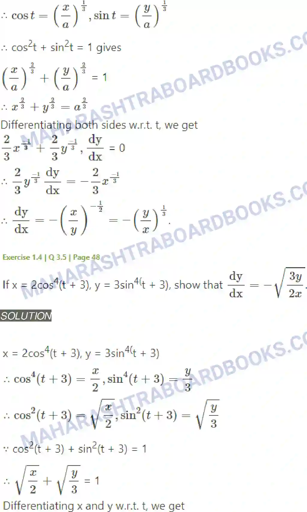 Maharashtra Board Solution Class-12 Mathematics+&+Statistics-2+(Arts+&+Science) Differentiation Image 178