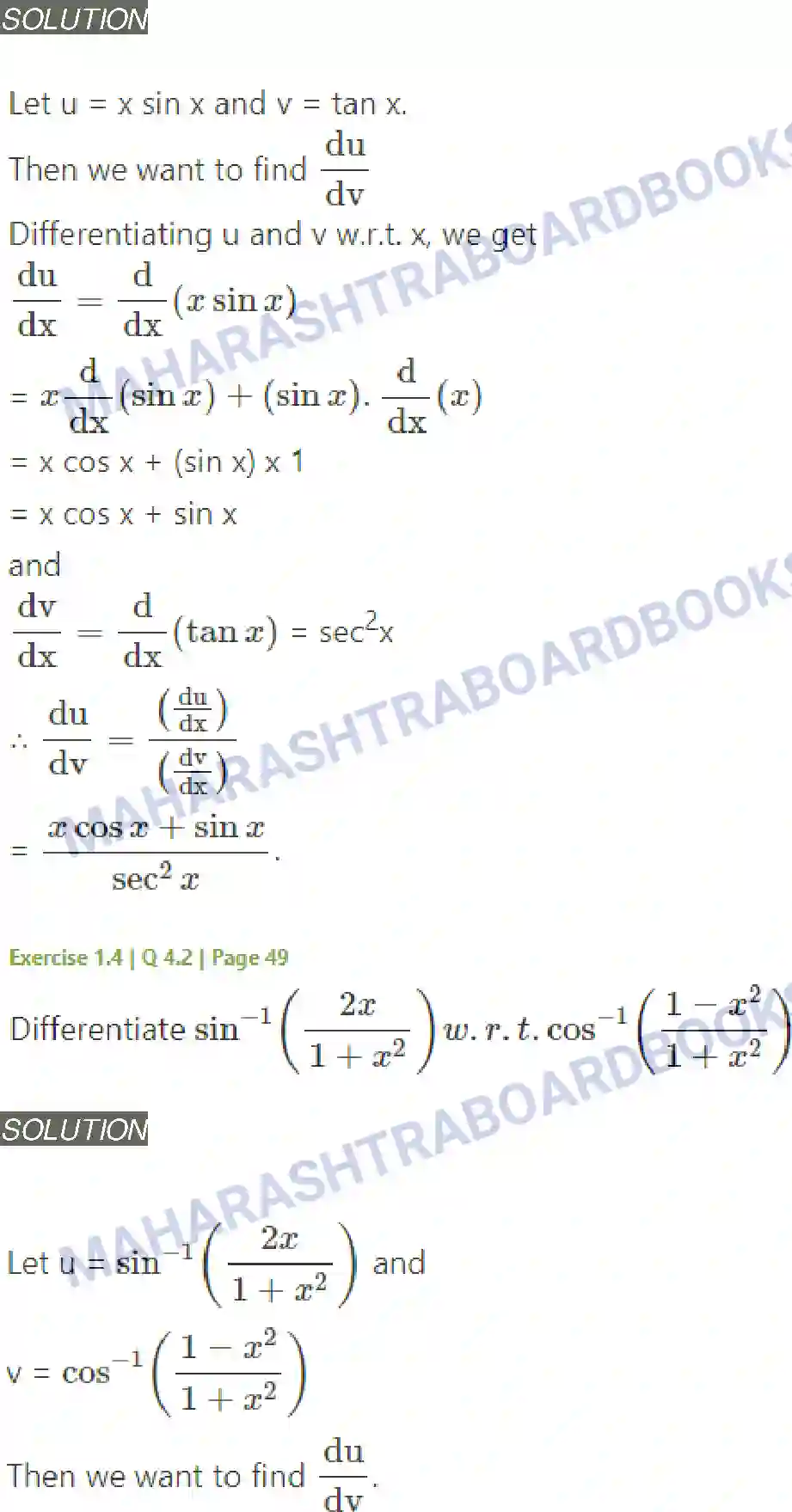 Maharashtra Board Solution Class-12 Mathematics+&+Statistics-2+(Arts+&+Science) Differentiation Image 183