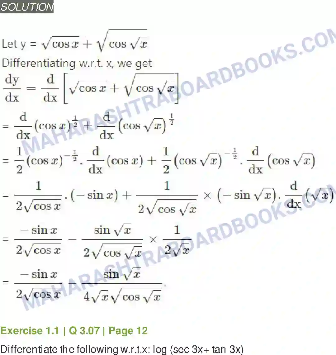 Maharashtra Board Solution Class-12 Mathematics+&+Statistics-2+(Arts+&+Science) Differentiation Image 22