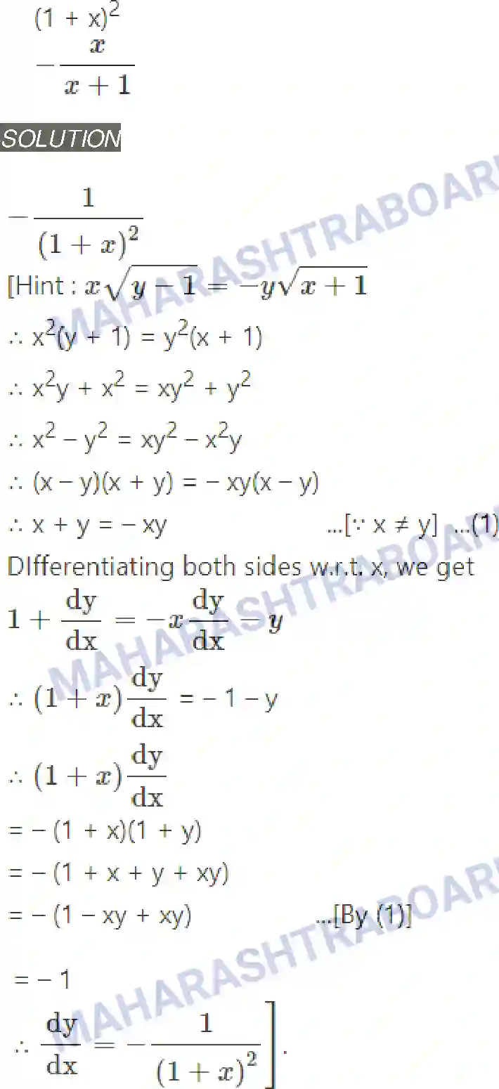 Maharashtra Board Solution Class-12 Mathematics+&+Statistics-2+(Arts+&+Science) Differentiation Image 246