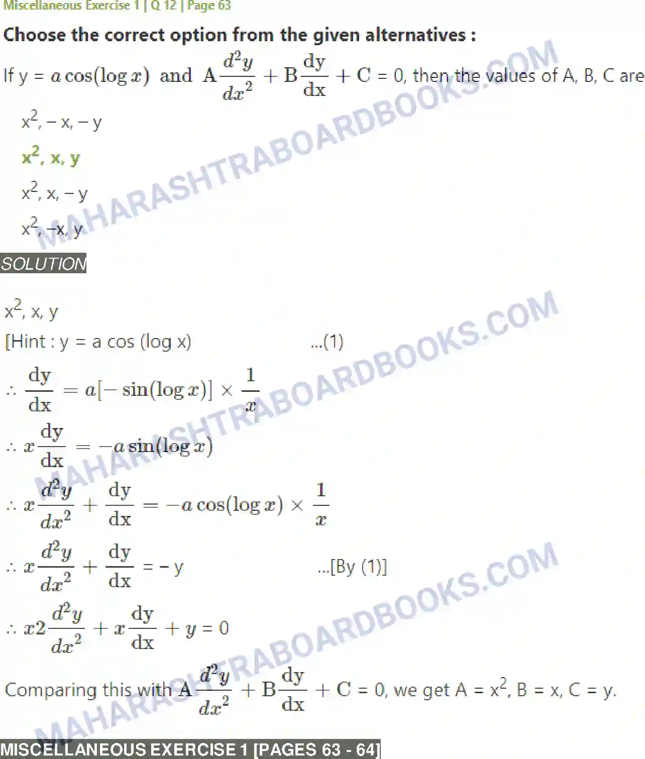 Maharashtra Board Solution Class-12 Mathematics+&+Statistics-2+(Arts+&+Science) Differentiation Image 249