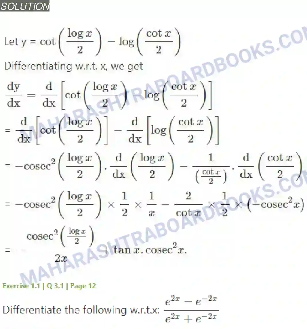 Maharashtra Board Solution Class-12 Mathematics+&+Statistics-2+(Arts+&+Science) Differentiation Image 25