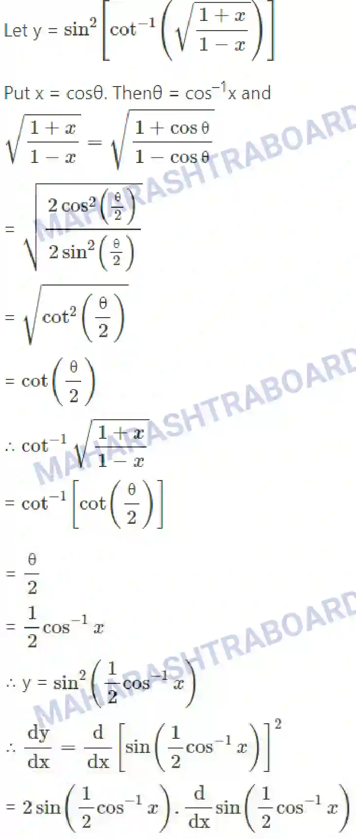 Maharashtra Board Solution Class-12 Mathematics+&+Statistics-2+(Arts+&+Science) Differentiation Image 259