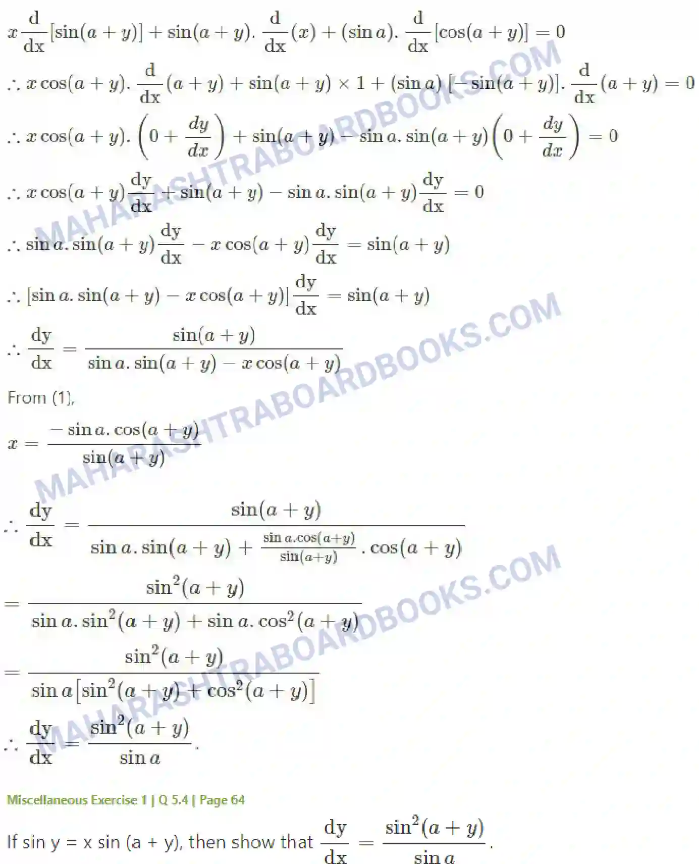 Maharashtra Board Solution Class-12 Mathematics+&+Statistics-2+(Arts+&+Science) Differentiation Image 268