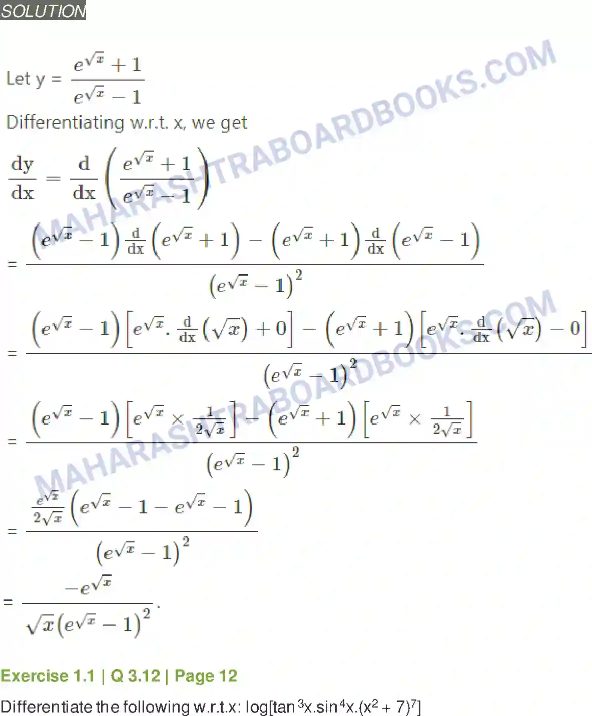 Maharashtra Board Solution Class-12 Mathematics+&+Statistics-2+(Arts+&+Science) Differentiation Image 27