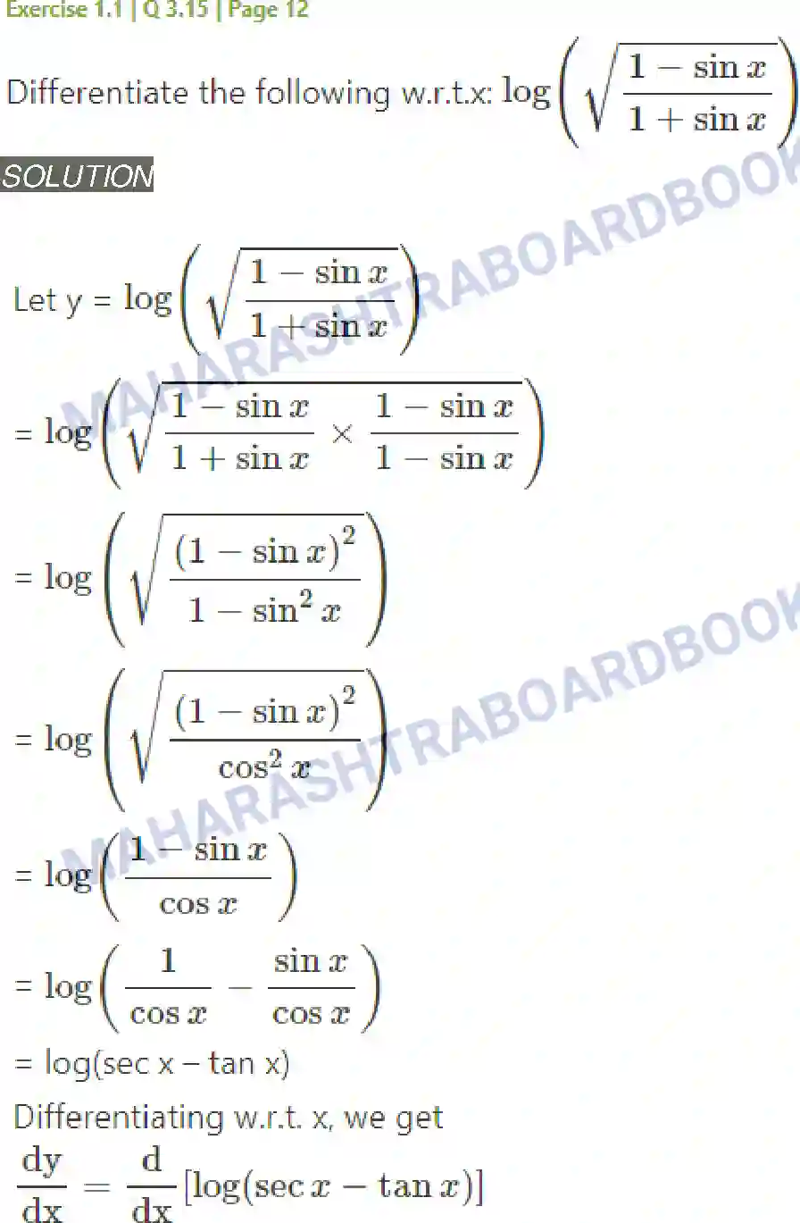 Maharashtra Board Solution Class-12 Mathematics+&+Statistics-2+(Arts+&+Science) Differentiation Image 31