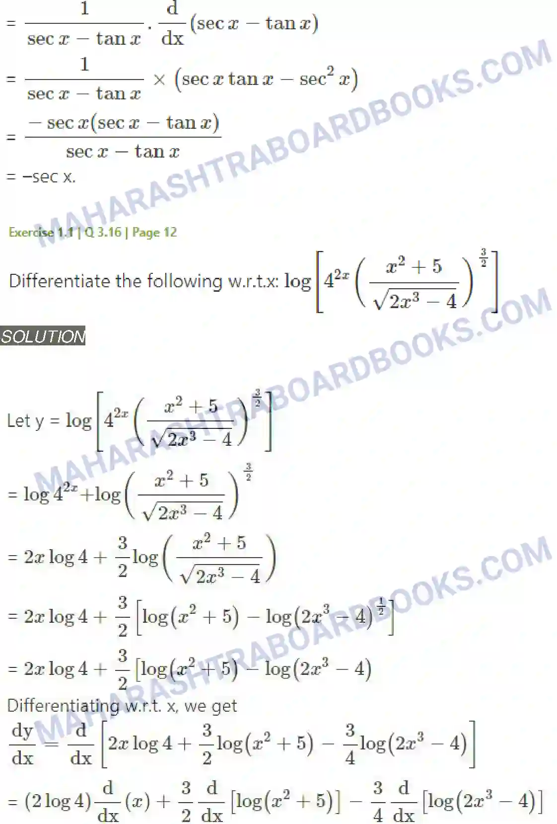 Maharashtra Board Solution Class-12 Mathematics+&+Statistics-2+(Arts+&+Science) Differentiation Image 32