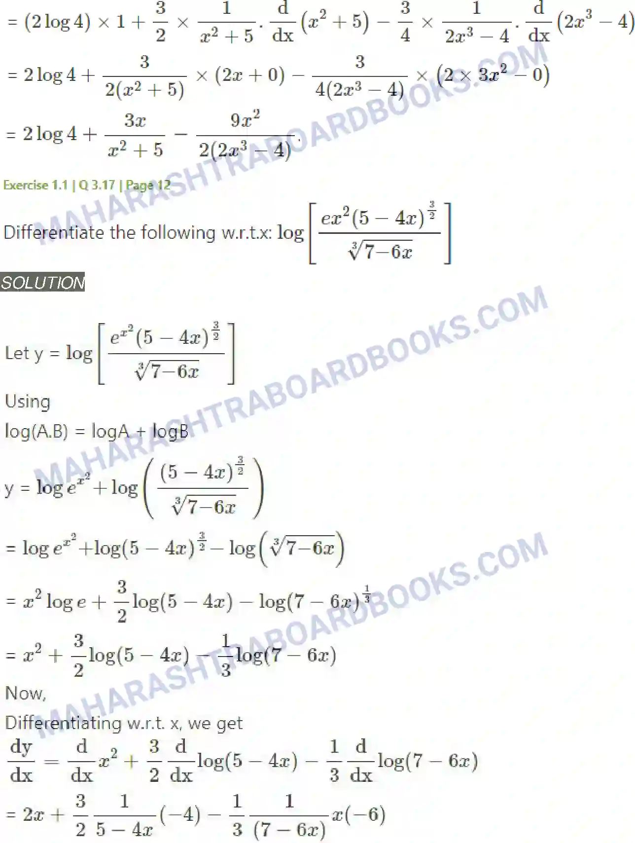 Maharashtra Board Solution Class-12 Mathematics+&+Statistics-2+(Arts+&+Science) Differentiation Image 33