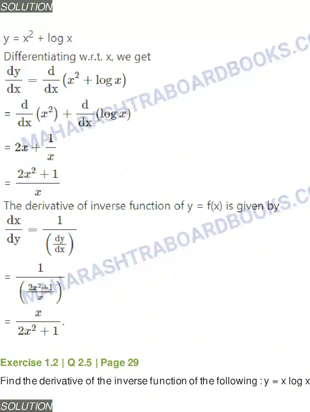 Maharashtra Board Solution Class-12 Mathematics+&+Statistics-2+(Arts+&+Science) Differentiation Image 55