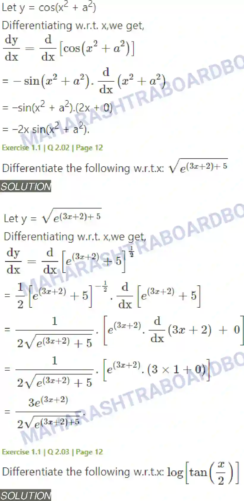 Maharashtra Board Solution Class-12 Mathematics+&+Statistics-2+(Arts+&+Science) Differentiation Image 6