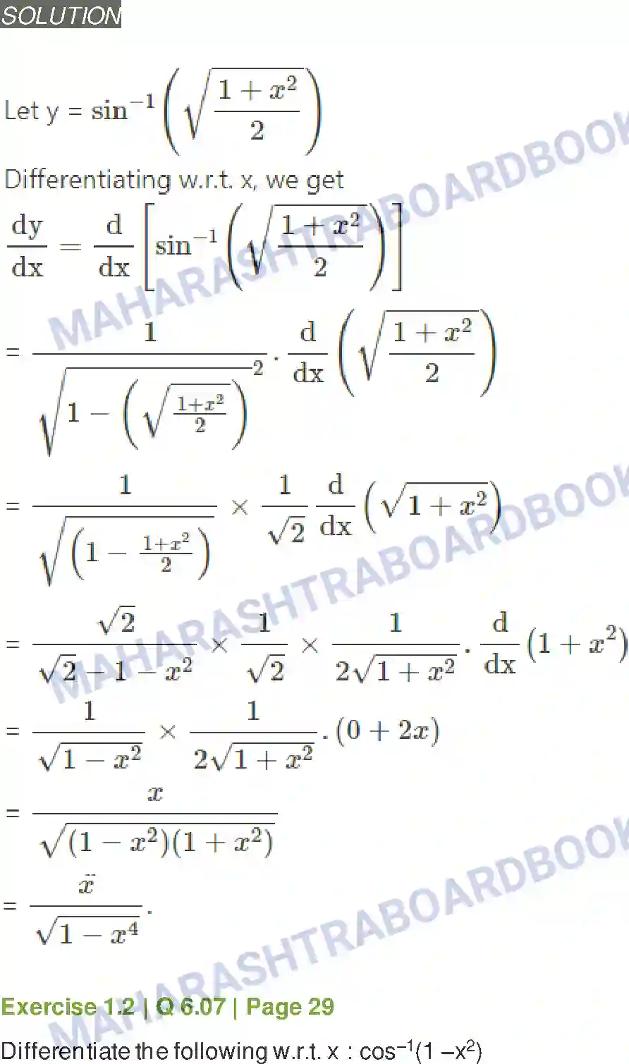 Maharashtra Board Solution Class-12 Mathematics+&+Statistics-2+(Arts+&+Science) Differentiation Image 67